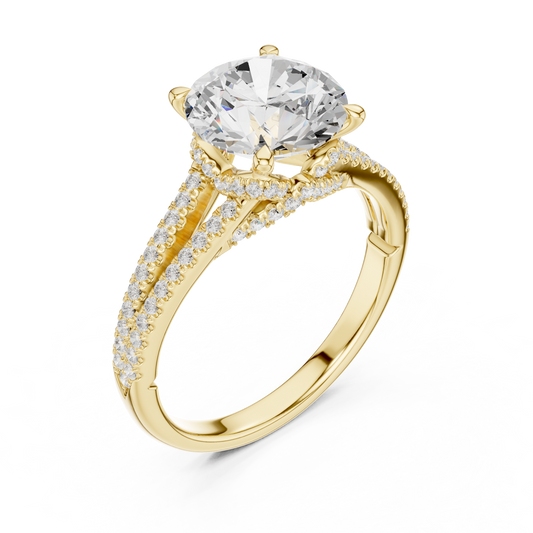 Round Cut Lab Diamond Split Shank Pave Setting Ring - View 2