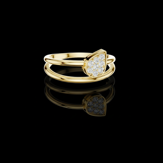 Pear Shape Round Cut Moissanite Diamond Pave Double Band Ring