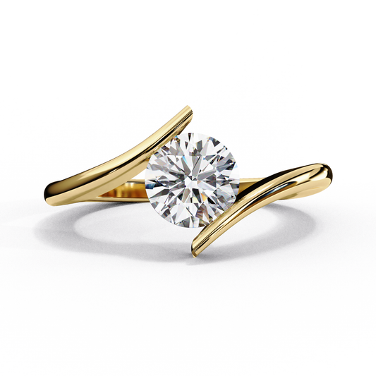 Unique Round Cut Lab Diamond Bypass Band Solitaire Ring - View 2