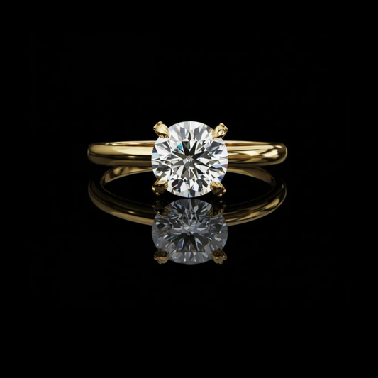 Round Cut Lab Diamond Brilliant Solitaire Engagement Ring with Plain Band