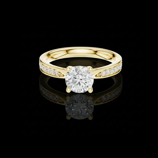 Round Moissanite Diamond Pave Solitaire Engagement Ring