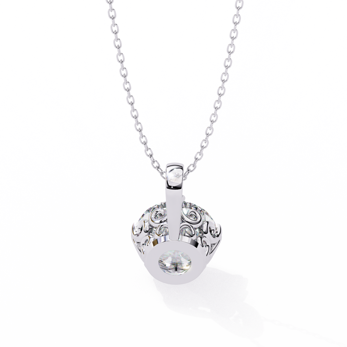 Round Moissanite Diamond Solitaire Double Prong Pendant - View 10