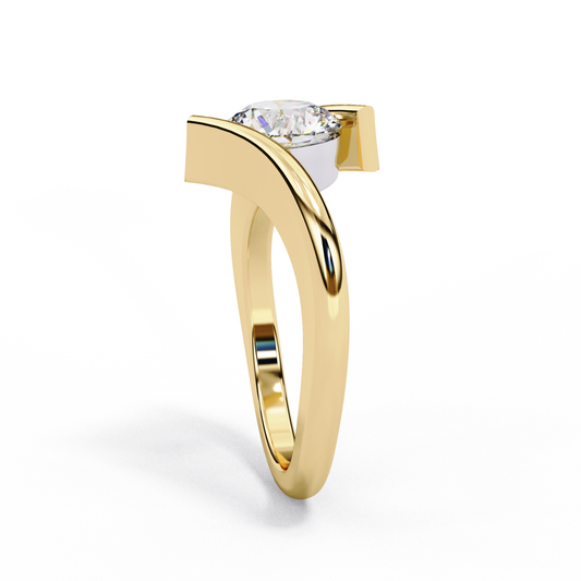 Unique Round Cut Moissanite Diamond Bypass Band Solitaire Ring - View 2