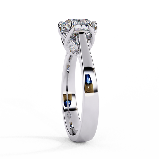 Round Cut Moissanite Diamond Cathedral Solitaire Ring With Hidden Accents - View 2