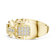 Round Cut Lab Grown Diamond Men's Rectangular Pave Openwork Gold Ring - View 4