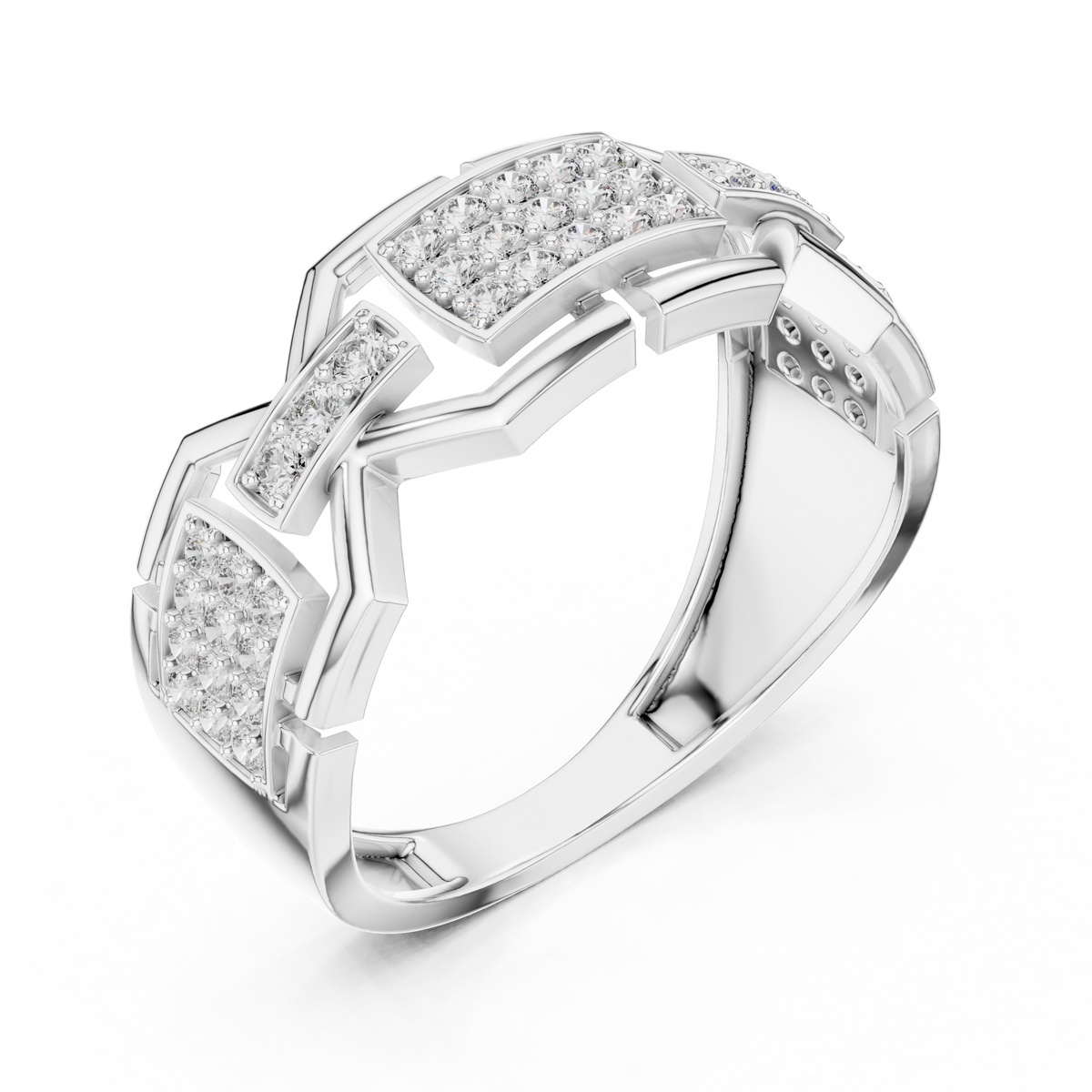 Round Cut Moissanite Diamond Men's Rectangular Pave Openwork Gold Ring - View 8