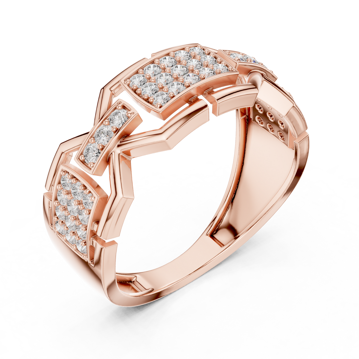 Round Cut Lab Grown Diamond Men's Rectangular Pave Openwork Gold Ring - View 5
