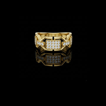 Round Cut Lab Grown Diamond Men's Rectangular Pave Openwork Gold Ring