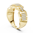 Round Cut Lab Grown Diamond Men's Rectangular Pave Openwork Gold Ring - View 3
