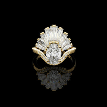 Oval Lab Diamond Art Deco Ring With Tapered Baguette Side Stones