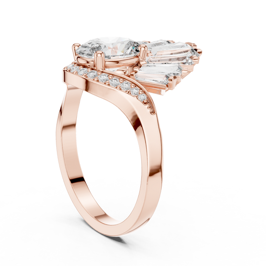 Oval Lab Diamond Art Deco Ring With Tapered Baguette Side Stones - View 2