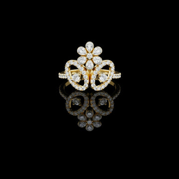Round Cut Floral Halo Lab Diamond Ring Pear Accent Petals
