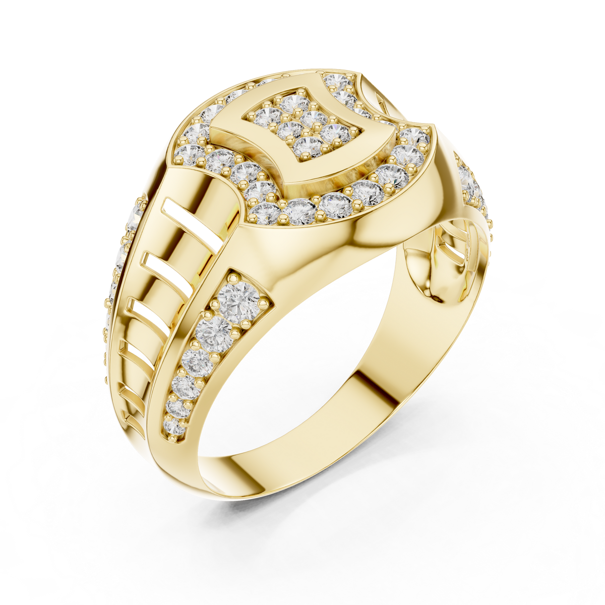 Round Cut Lab Grown Diamond Men's Geometric Double Pave Crest Engagement Ring - View 4