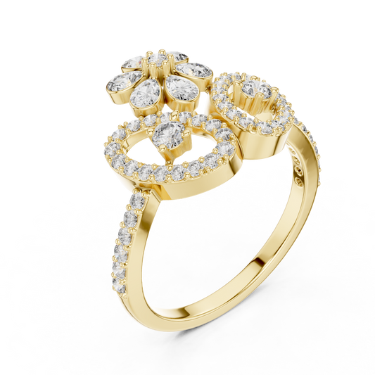 Round Cut Floral Halo Lab Diamond Ring Pear Accent Petals - View 2