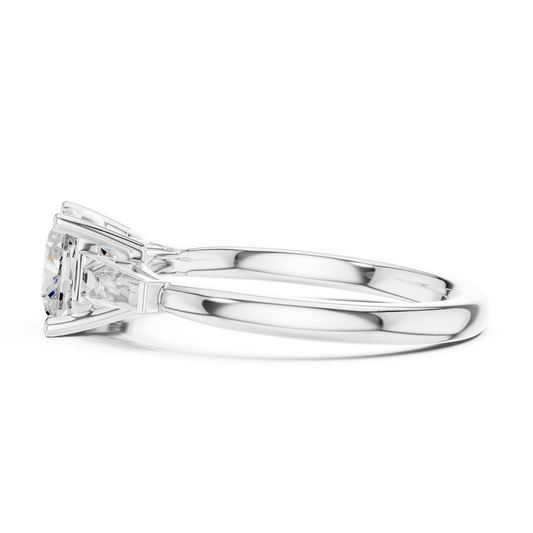 Cushion Cut Lab Diamond Three Stone Engagement Ring with Baguette Accents - View 2