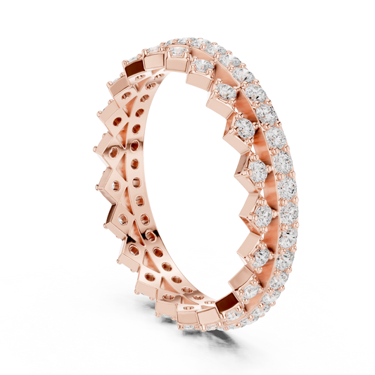 Round Cut Double Row Lattice Moissanite Diamond Eternity Band Ring - View 2