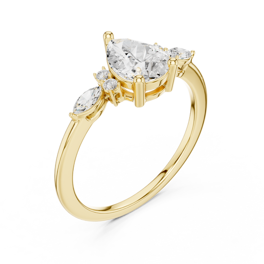 Pear Cut Moissanite Diamond Engagement Ring With Sidestone - View 2