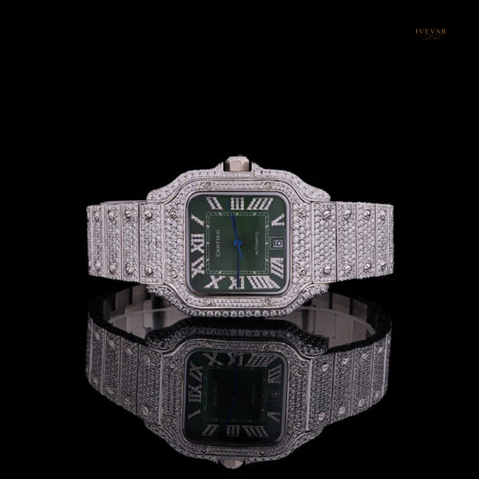 Premium Fashion Watch Pair Diamond Luxury Green Face Watch And Day-Date Plain Watch By Ivevar
