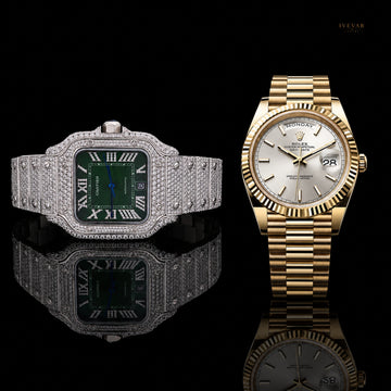 Premium Fashion Watch Pair Diamond Luxury Green Face Watch And Day-Date Plain Watch By Ivevar