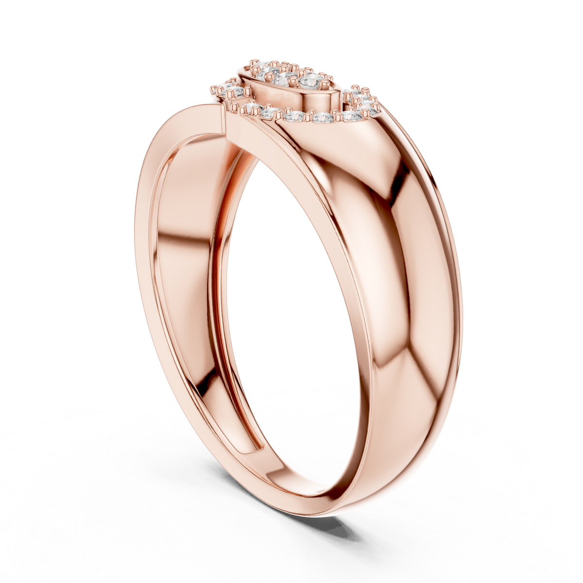 Round Cut Lab Grown Diamond Men's Modern Split Link Pave Gold Engagement Ring - View 8