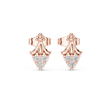 Vintage Scroll Triple Round Moissanite Diamond Cluster Ornate Crown Motif Stud Earrings - View 2