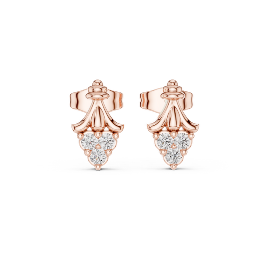 Vintage Scroll Triple Round Moissanite Diamond Cluster Ornate Crown Motif Stud Earrings - View 2