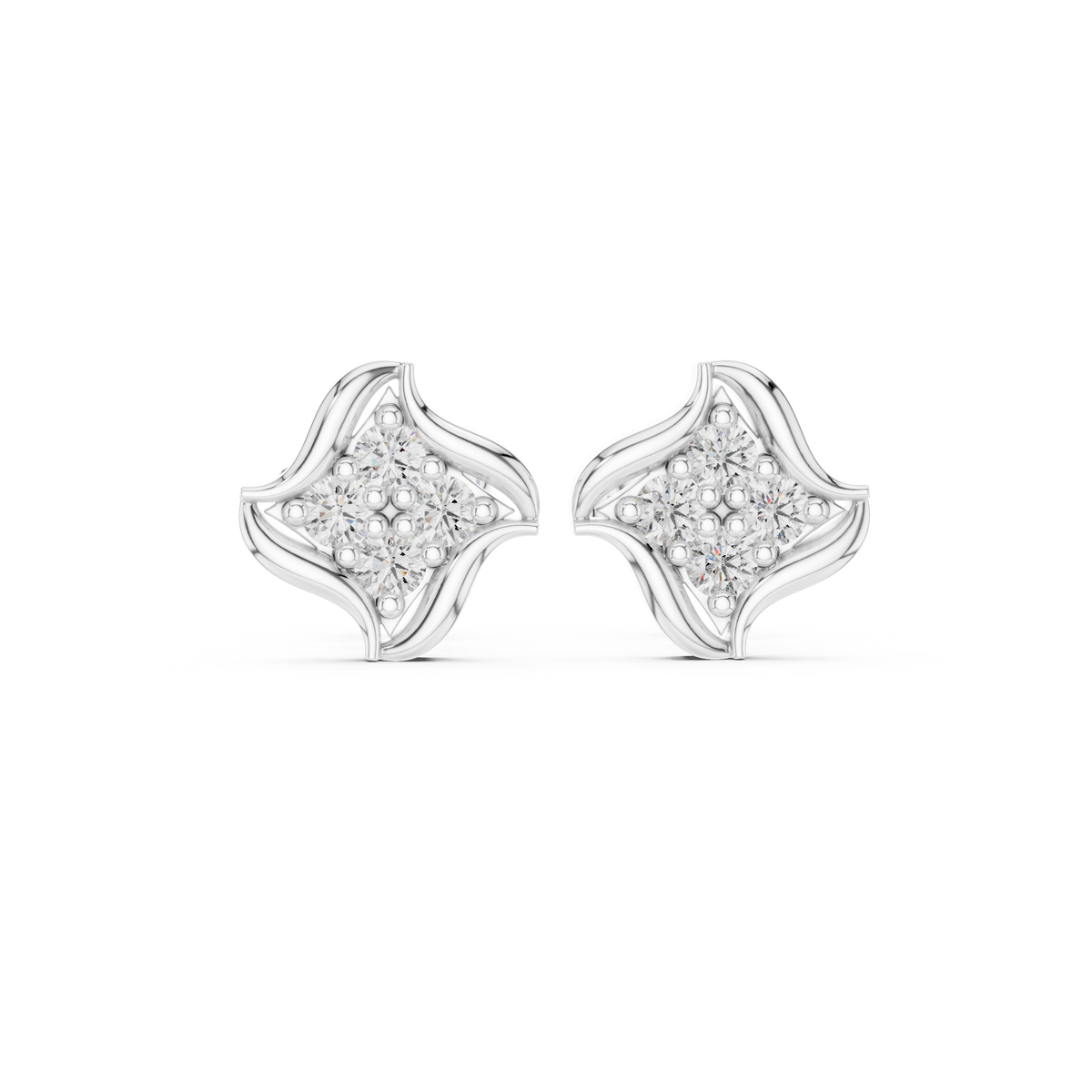 Sculptural Floral Round Moissanite Diamond Stud Earrings - View 2