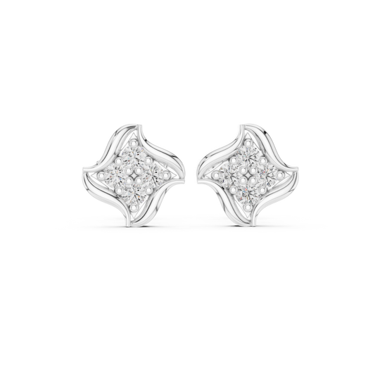 Sculptural Floral Round Moissanite Diamond Stud Earrings - View 2