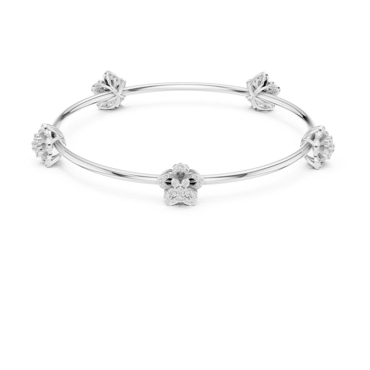 Floral Round Lab Diamond Open Cuff Bangle Bracelet for Women - View 3