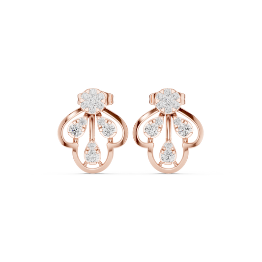 Openwork Lotus Motif Round Brilliant Moissanite Diamond Stud Earrings For Women - View 2