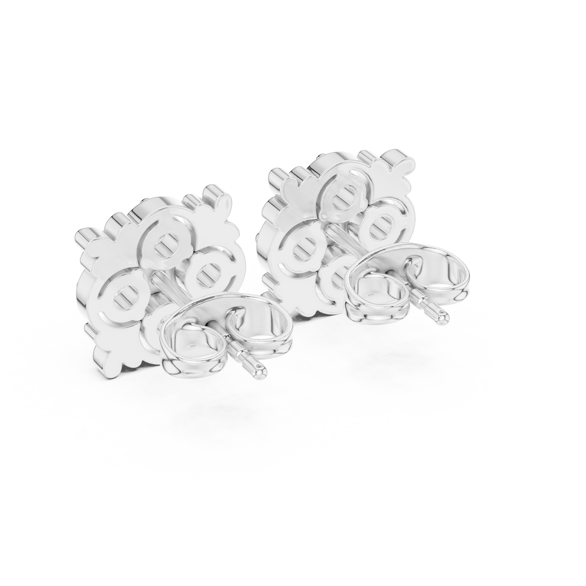 Leaf Frame and Four Petal Round Lab Diamond Cluster Stud Earrings - View 9