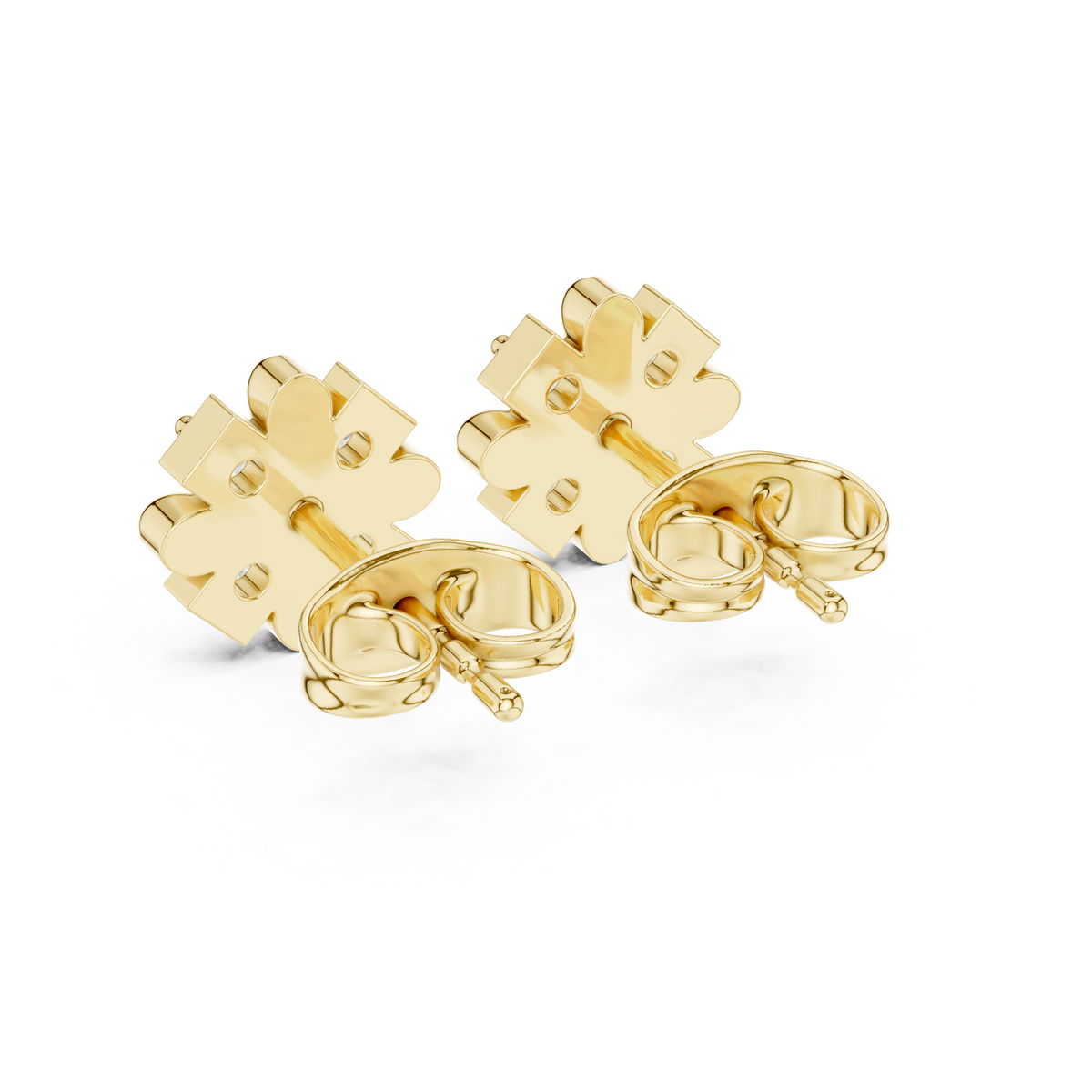 Floral Cross Round Moissanite Diamond Stud Earrings with Sculpted Petal Motif Cluster - View 7