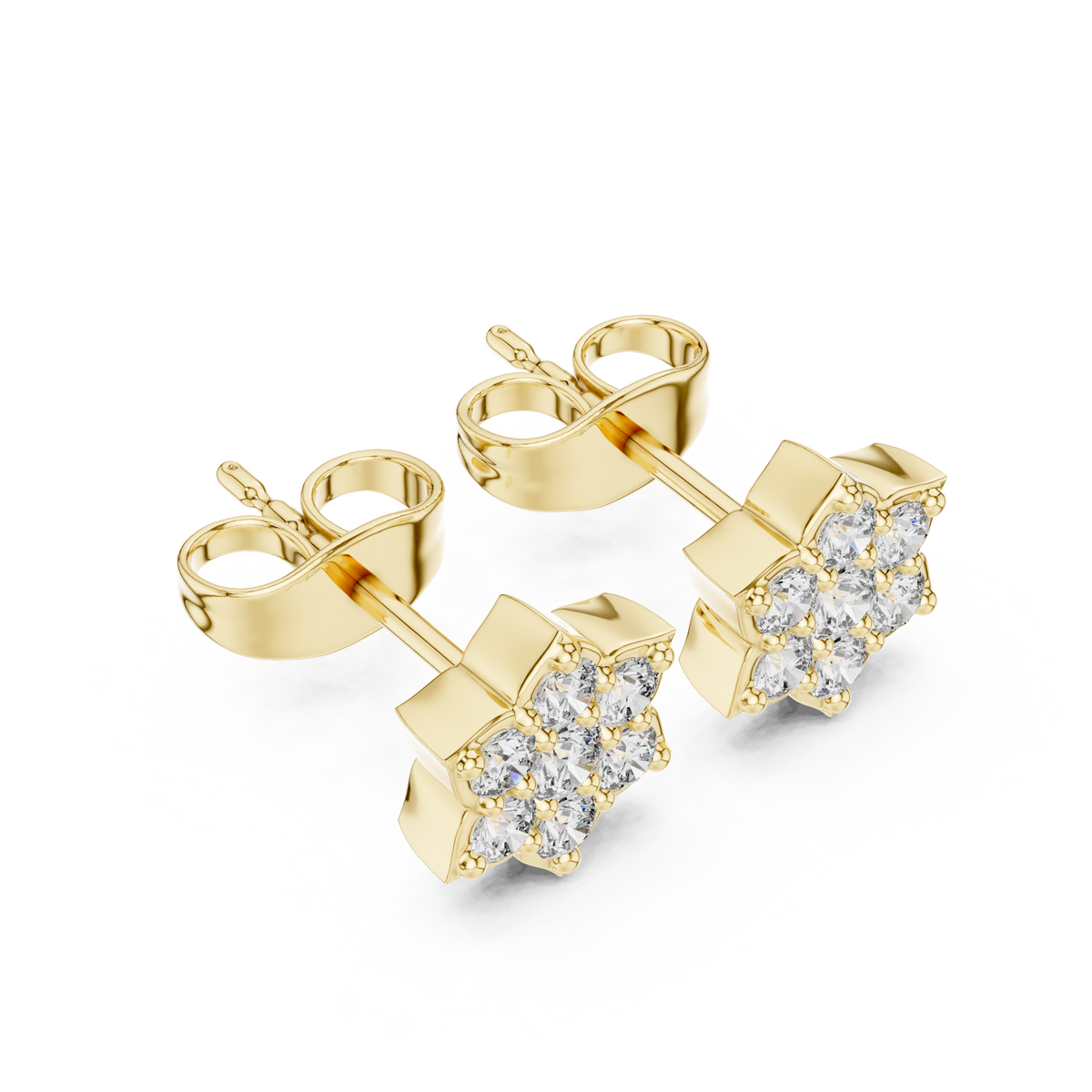 Starpetal Radiance Round Moissanite Diamond Cluster Earrings with Sculpted Floral Points - View 4