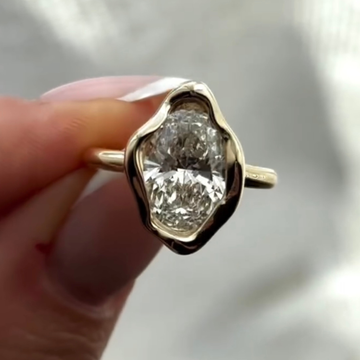 Oval Cut Lab Diamond molten bezel Solitaire Ring