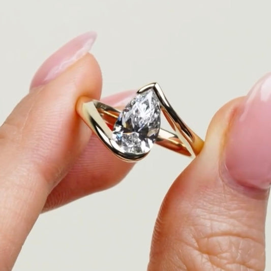 Antique Style Pear Cut Lab Diamond Bypass Solitaire Ring - View 2