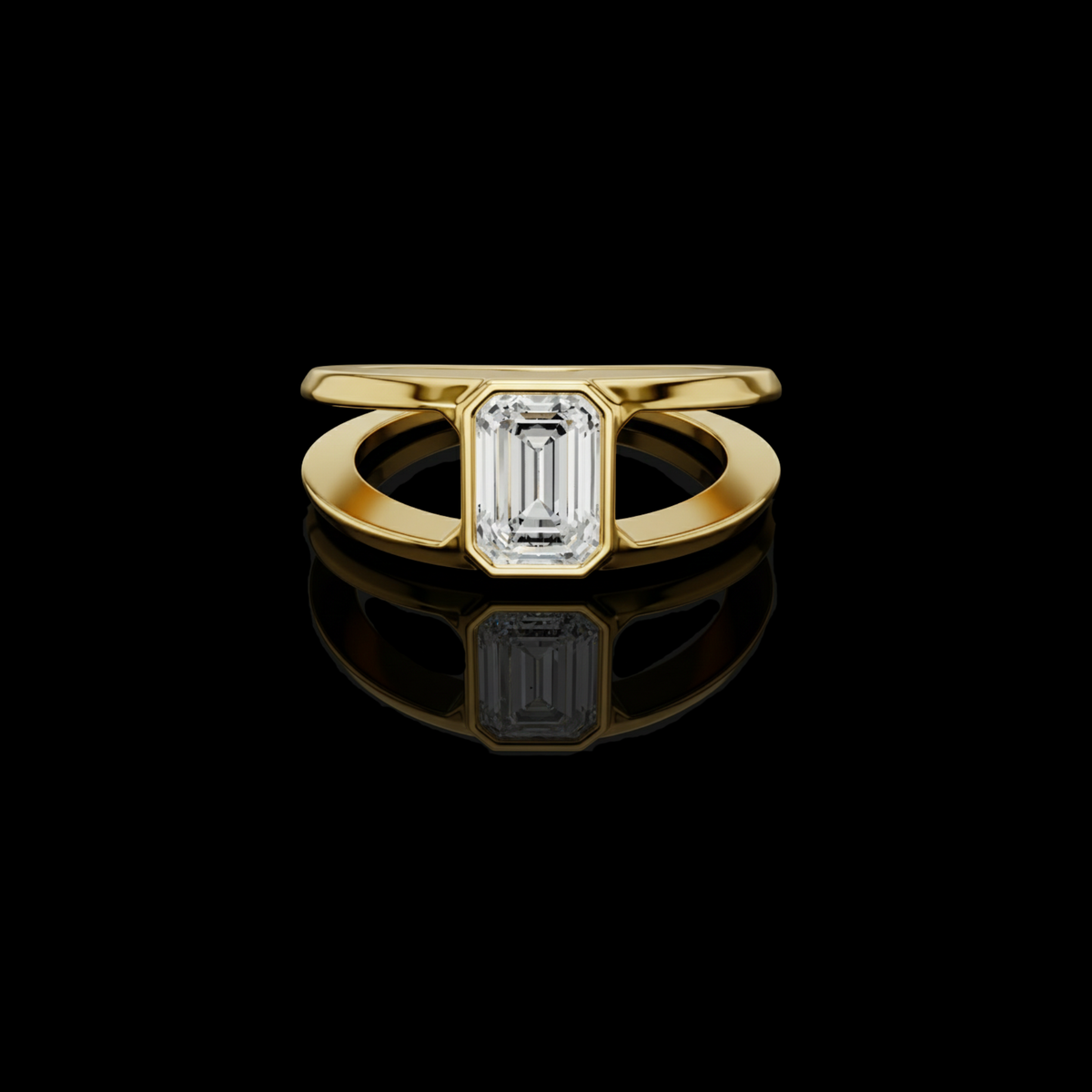 Emerald Cut Moissanite Diamond Men's Architectural Bezel Statement Band