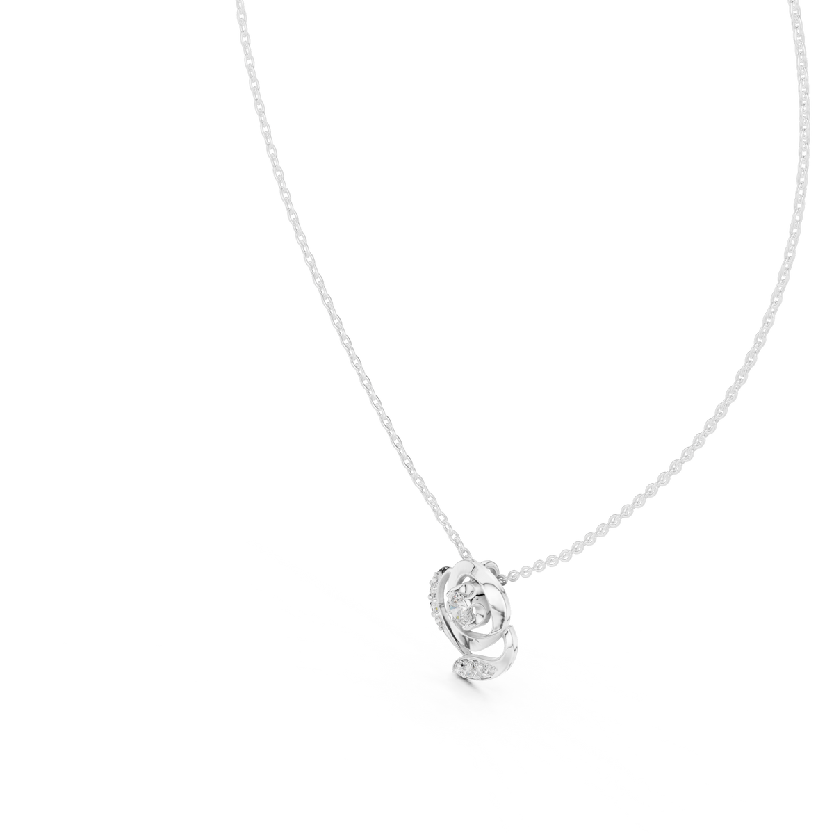 Abstract Swirl Petal Layering Pendant with Round Moissanite Diamond - View 6