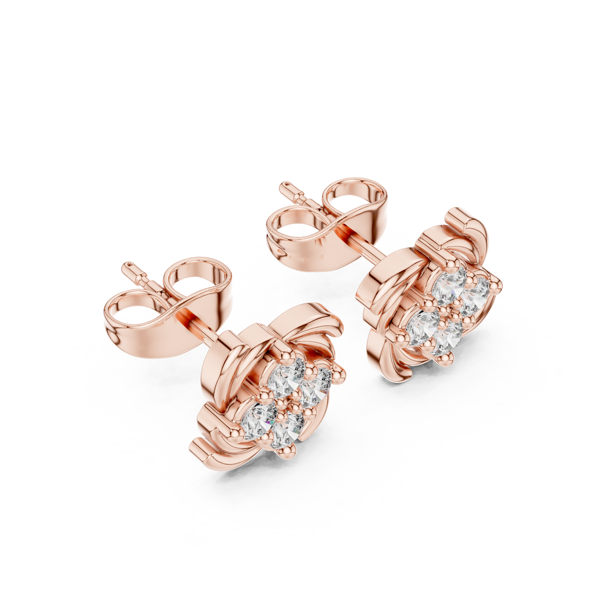 Floral Inspired Lab Diamond Stud Earrings with Brilliant Round Cut For Daily Wear - View 5