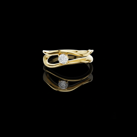Round Solitaire Twisted Sculpted Split Band Moissanite Ring