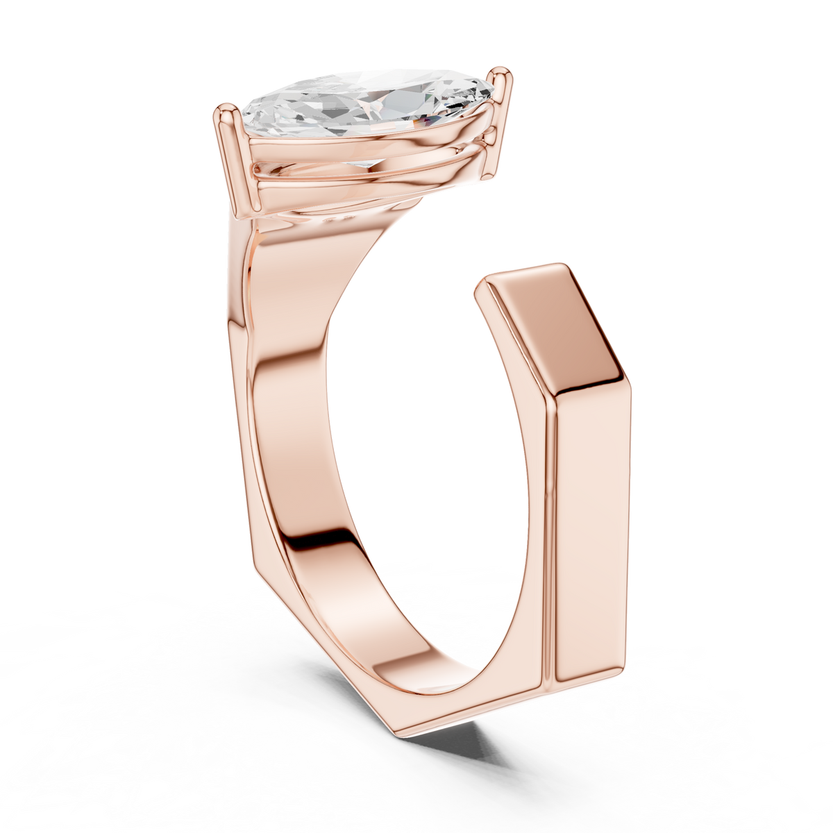 Marquise Cut Moissanite Diamond Men's Open Gap Solitaire Ring - View 6