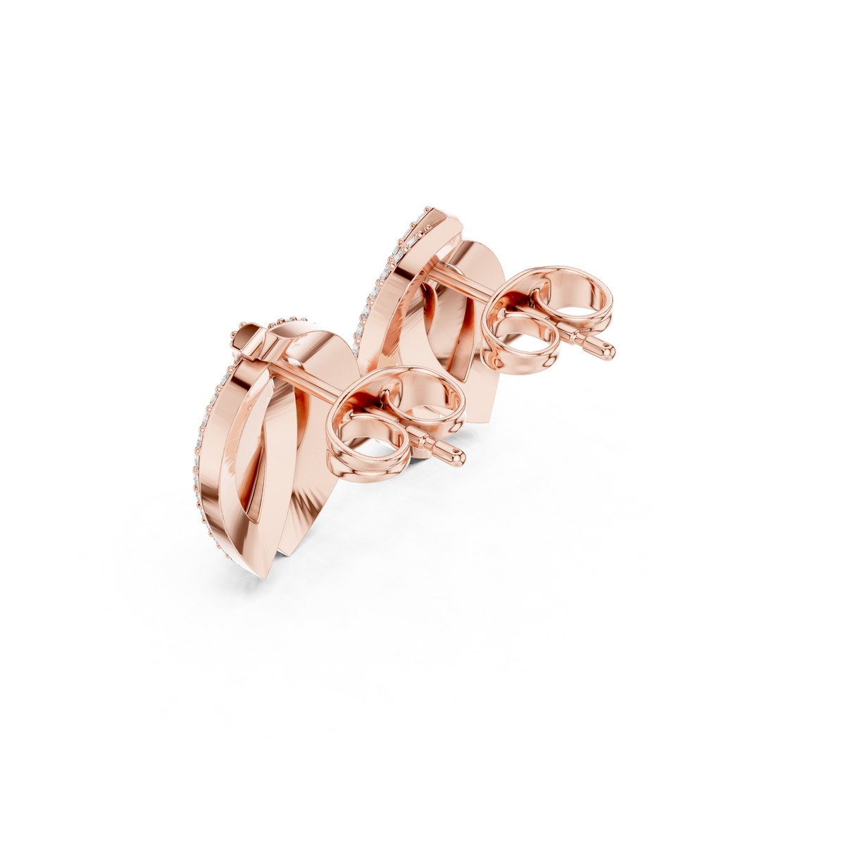 Luxurious Pavé Leaf Round Lab Diamond Stud Earrings with Sculpted Brilliance - View 6
