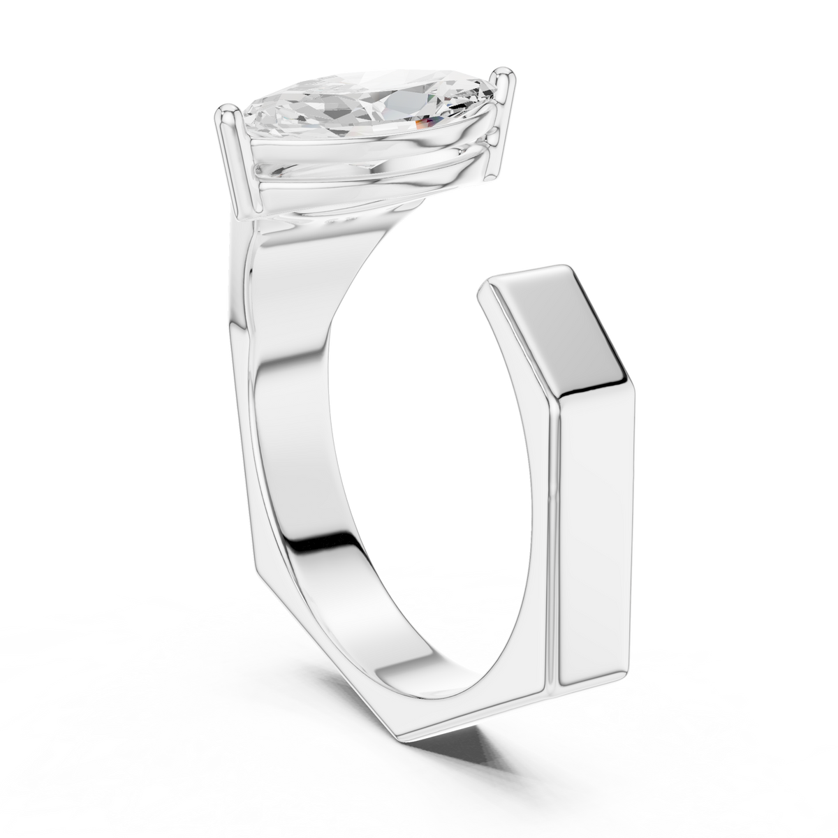 Marquise Cut Moissanite Diamond Men's Open Gap Solitaire Ring - View 7