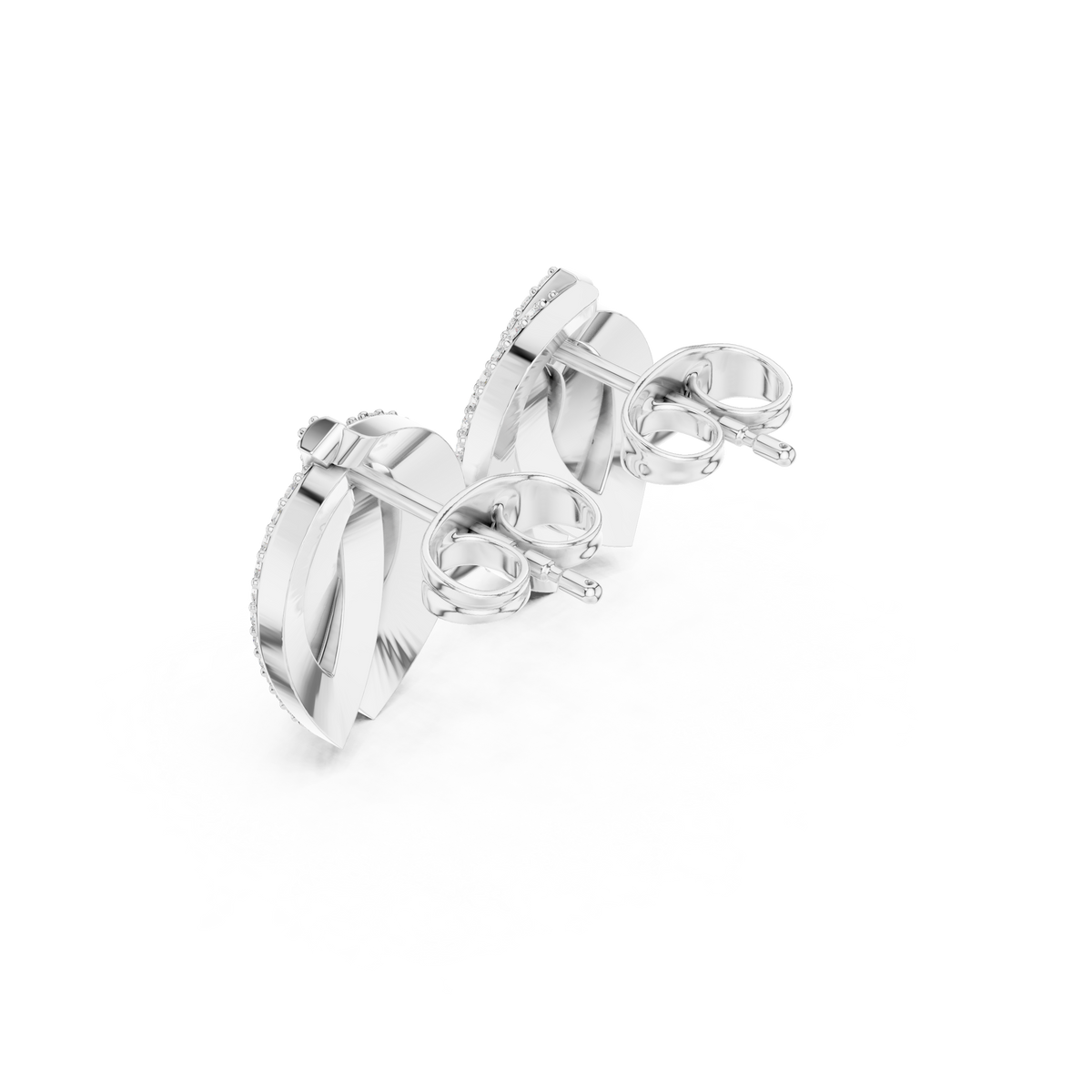 Luxurious Pavé Leaf Round Moissanite Diamond Stud Earrings with Sculpted Brilliance - View 7