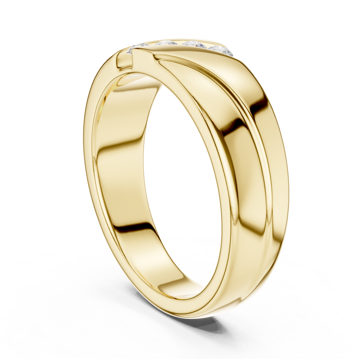 Round Cut Lab Grown Diamond Men's Diagonal 4 Stone Channel Gold Band - View 10