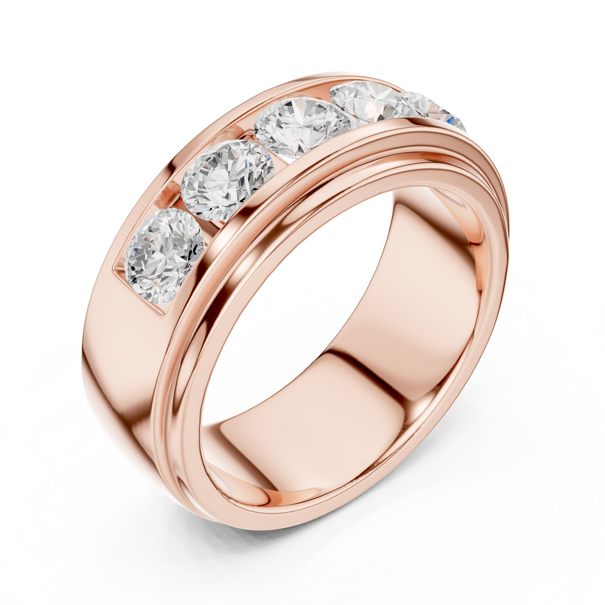 Round Cut Moissanite Diamond Men's Heavy Gold Classic Wedding Ring - View 5