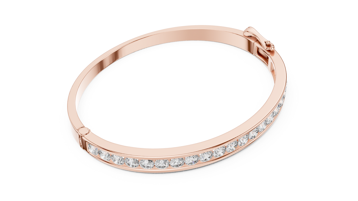 Round Cut Moissanite Diamond Hinged Bangle with Channel Setting - View 8