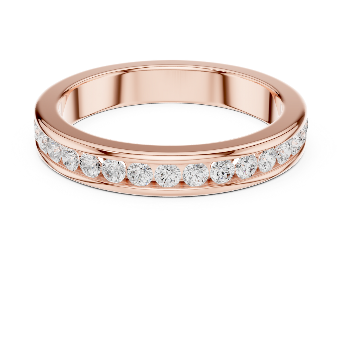 Modern Round Lab Diamond Channel Set Wedding Band - View 2