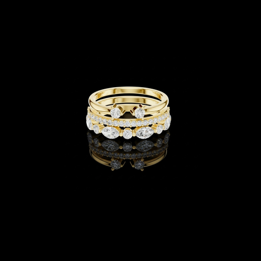 Stackable Marquise and Round Lab Diamond Ring Set