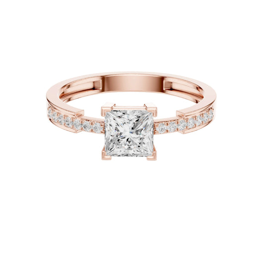 Princess Cut Lab Diamond Channel Set Solitaire Engagement Ring - View 2