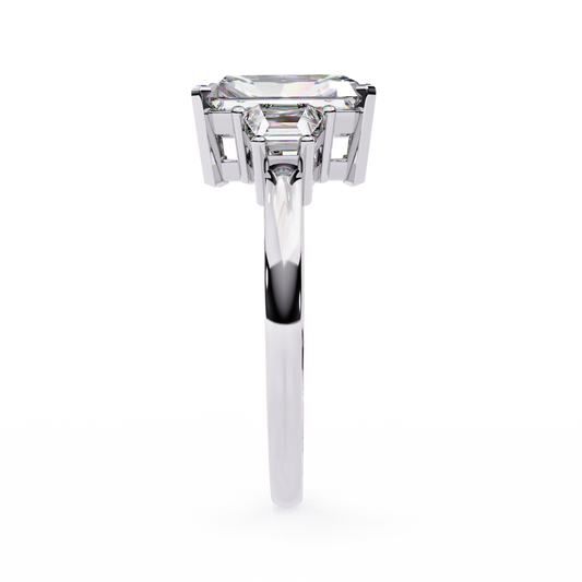 Radiant Lab Diamond Engagement Ring With Trapezoid Side Stones - View 2